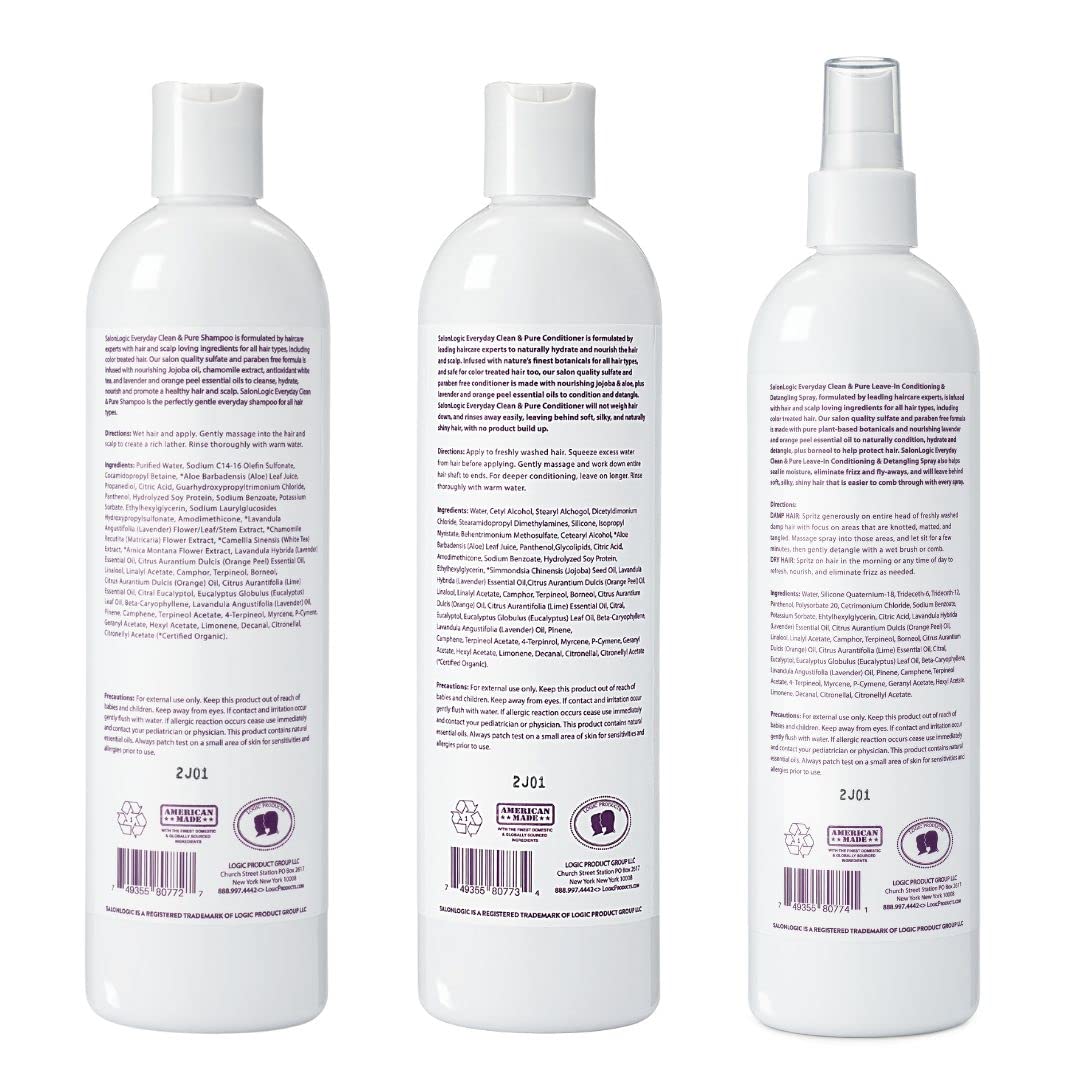 SalonLogic Everyday Clean & Pure Shampoo, Conditioner, and Spray Set, Lavender - Salon Quality, Keratin treatment, Naturally Scented, Hydrating