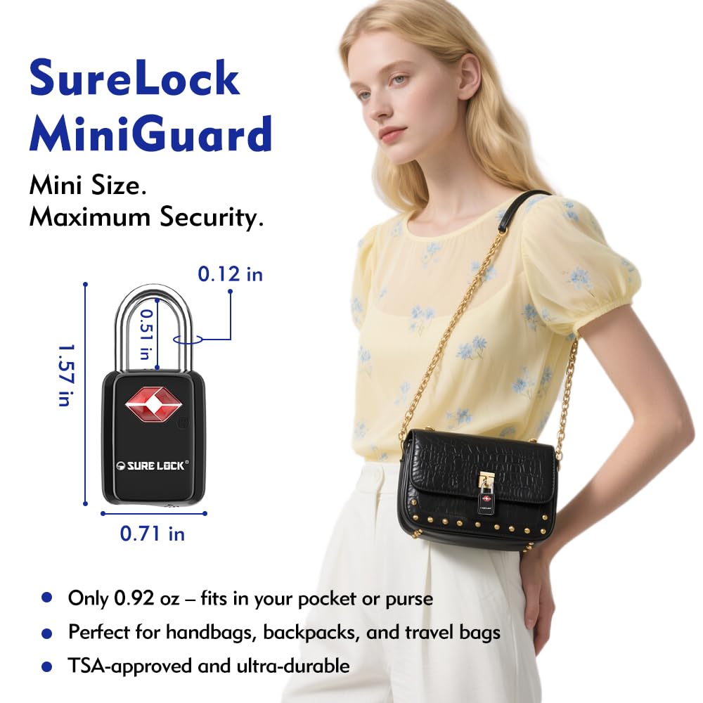 SURE LOCK TSA Approved Luggage Locks – Keyed Alike 2 Pack, Compact Zinc Alloy Travel Padlocks with Steel Shackle for Suitcase & Gym Locker