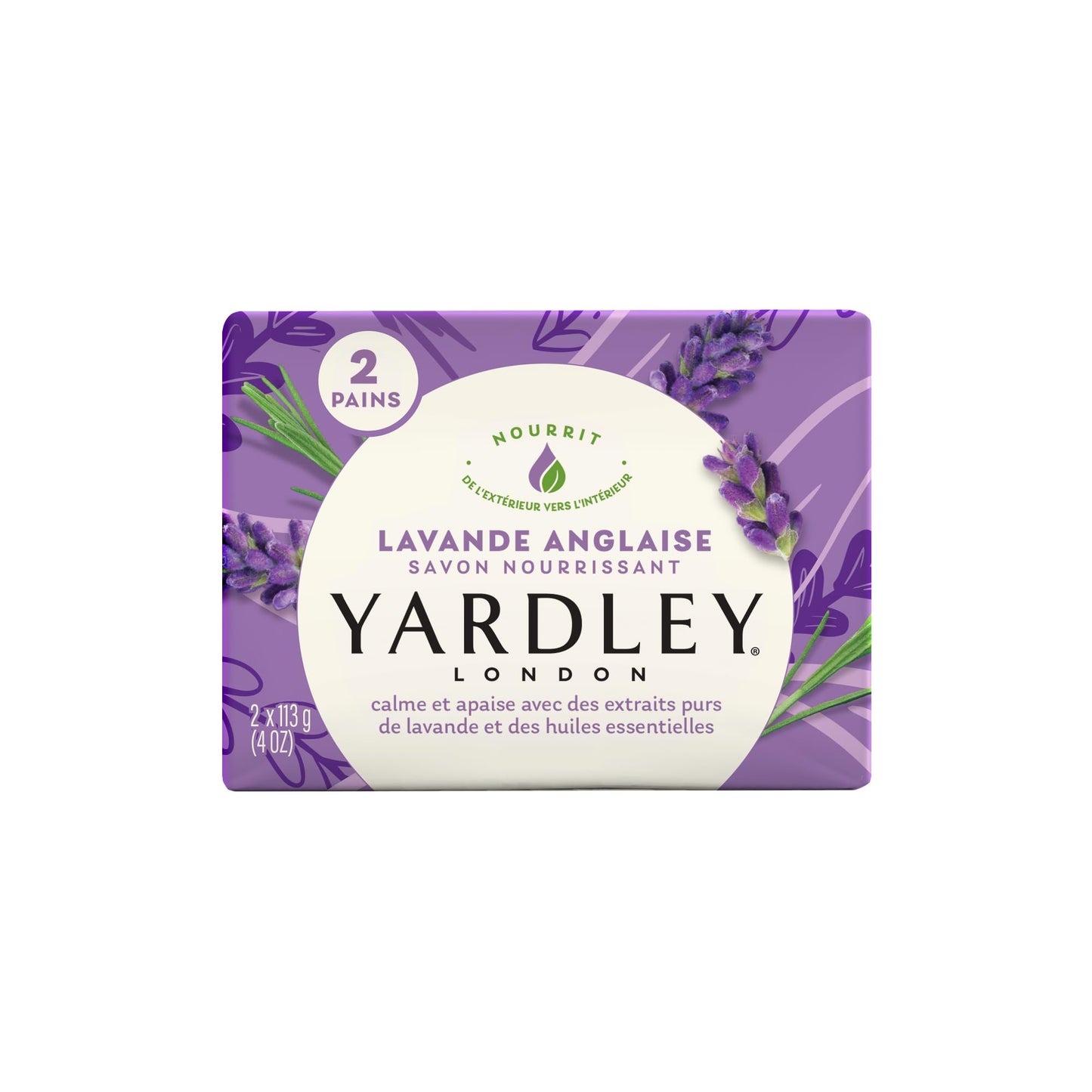Yardley London Nourishing Bath Soap Bar English Lavender, Calms & Soothes with Pure Lavender Extracts & Essential Oils 4.0 oz Bath Bar, 2 Soap Bars