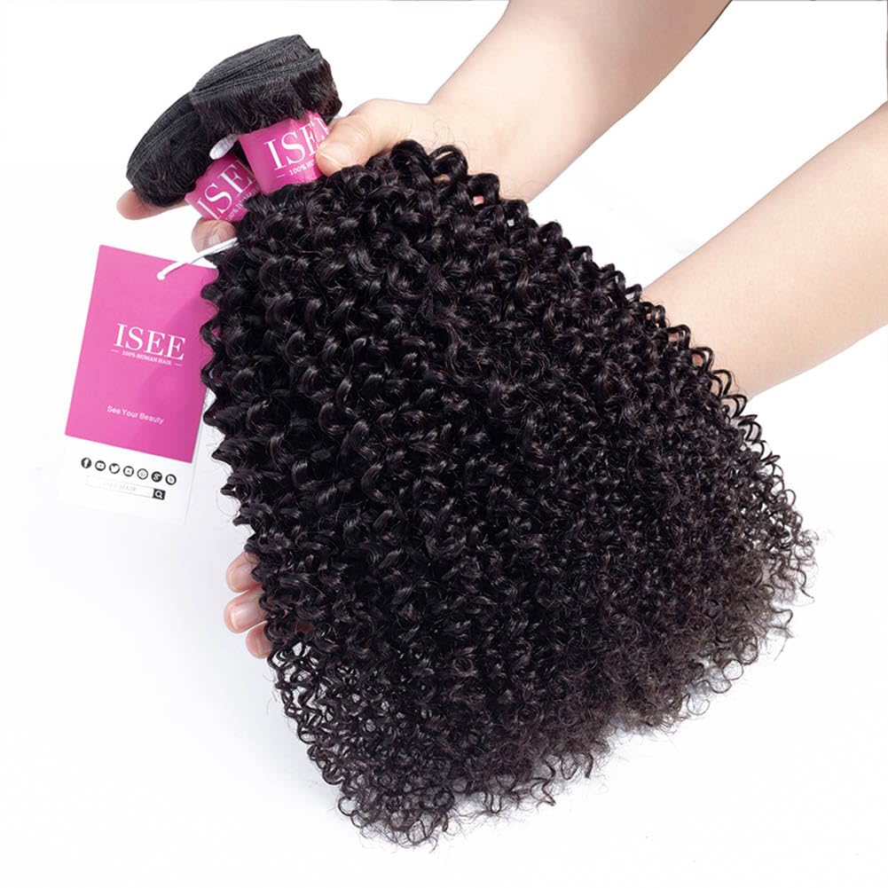ISEE Hair 9A Grade Mongolian Kinky Curly Hair Extension Virgin Human Hair Weaving 3 Bundles Kinky Curly Virgin Hair 100% Human Hair Weaves Extension