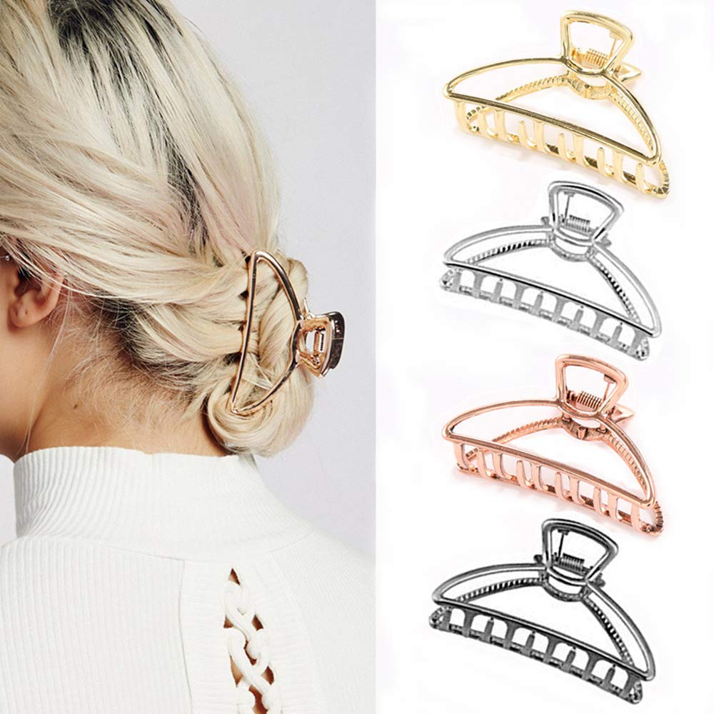 Kiddale 4 Pieces Large Metal Hair Claw Clips, Hollow Non-slip Hair Catch Jaw Clamp for Women Girls Hair Barrette for Fixing Hair