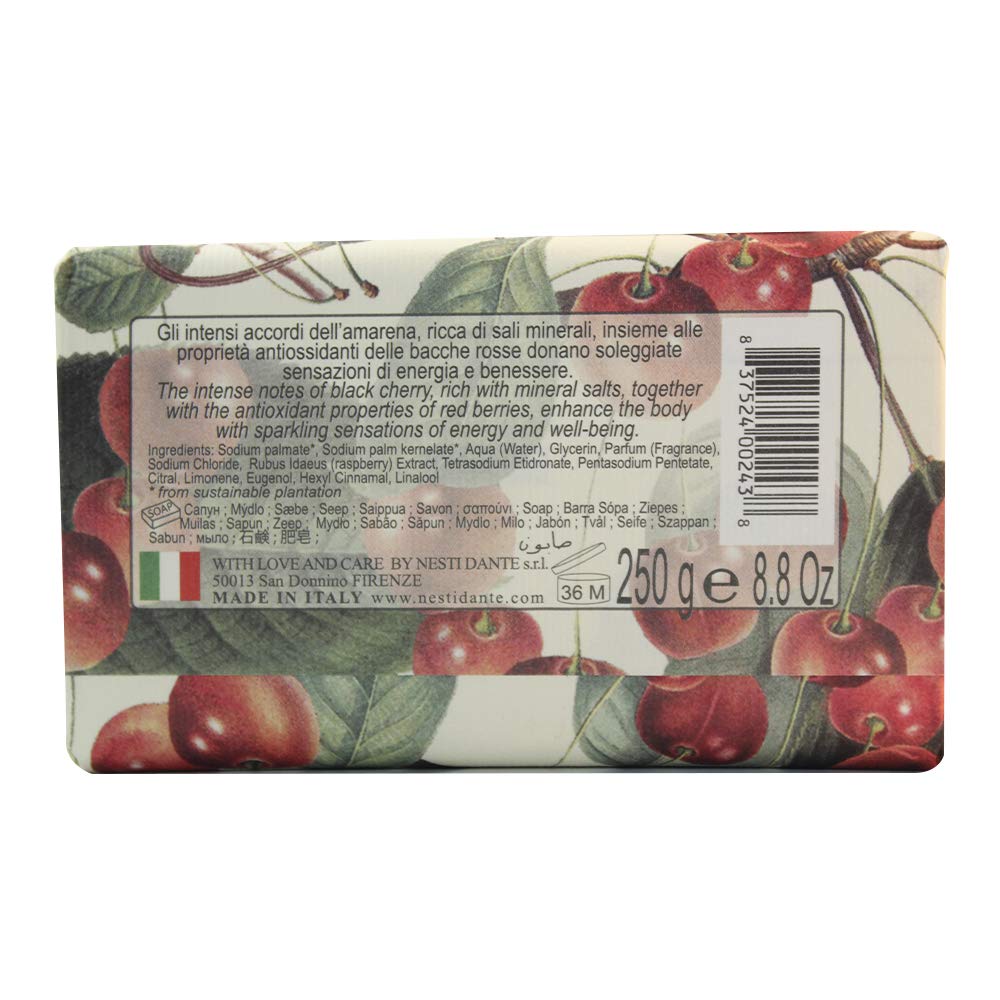 Nesti Dante Soap Bar, Italian Made Triple Milled Bar Soap in Black Cherry, 250 g (Pack of 1)
