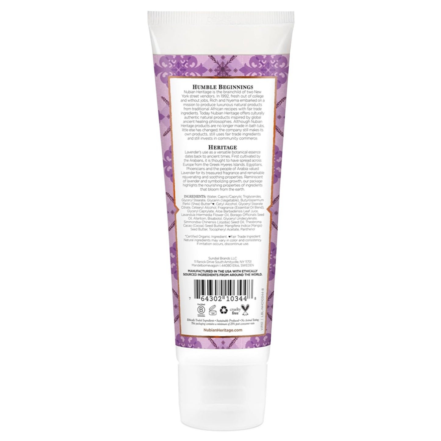 Nubian Heritage Hand Cream, Lavender & Wildflowers with Vitamin E - Light and Luxurious Shea, Mango & Cocoa Butter Lotion with Soothing Aloe Vera