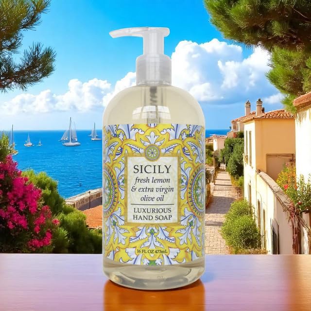 Greenwich Bay Trading Company Sicily Hand Soap - Moisturizing Shea Butter & Aloe Formula, 16 oz Bottle - Citrus & Herbal Scent, Gentle Liquid Soap