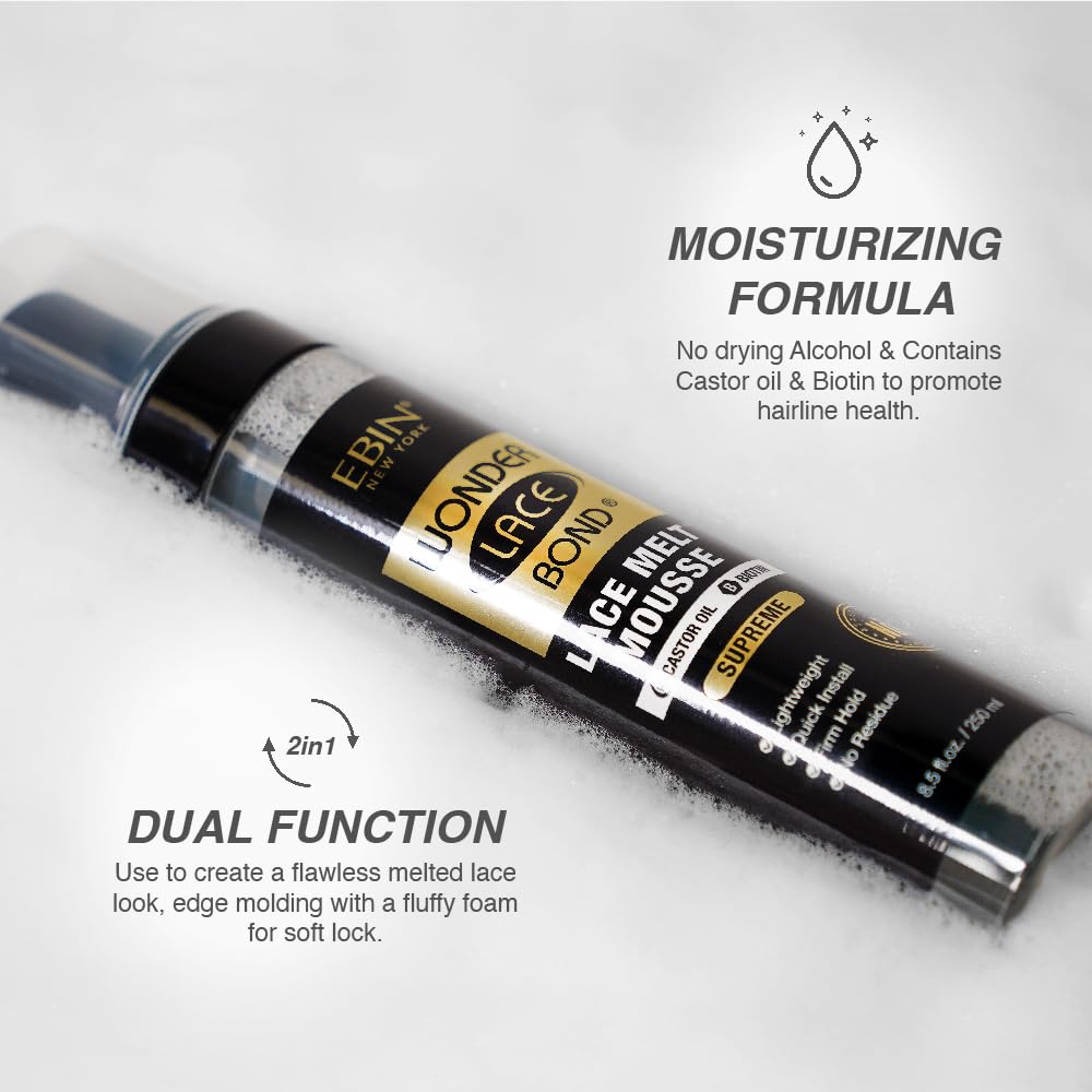 WONDER LACE BOND Melt Mousse - Supreme 3.38 fl.oz./100ml | Biotin + Castor Oil | No Residue, Long Lasting Formula with Protecting Edges, Gives