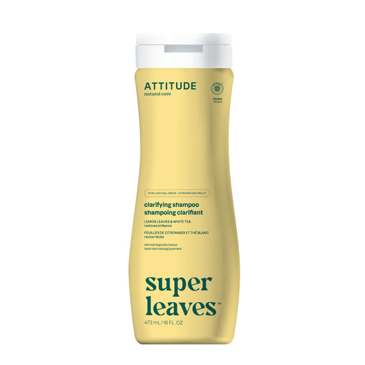 ATTITUDE Clarifying Hair Shampoo, EWG Verified, Restores Shine, Naturally Derived Ingredients, Vegan and Plant Based, Lemon Leaves and White Tea, 16
