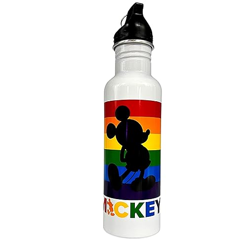 Jerry Leigh 2022 Mickey Mouse Gay Pride Water Bottle, Disney Rainbow Souvenir Collectible Aluminum Drinking Cup with Lid