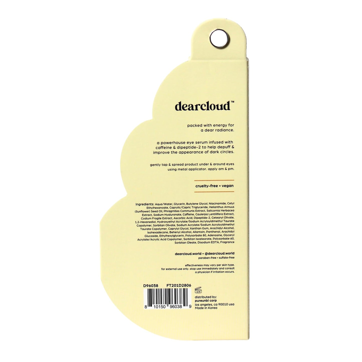 dearcloud Energy Eye Serum - Under Eye Serum for Puffiness and Bags with Vitamin C & Dipeptide-2 - Korean Skincare for Dark Circles (.68 fl oz)