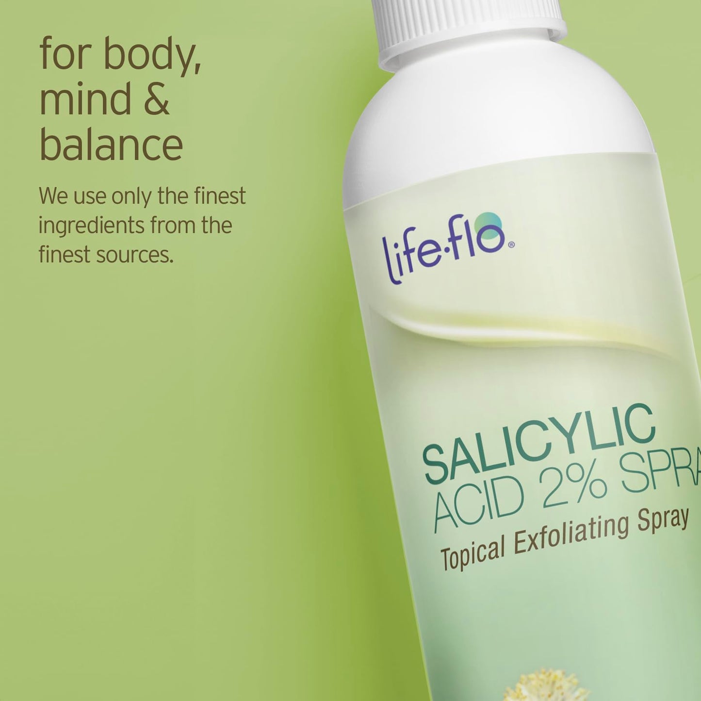 LIFE-FLO 2% Salicylic Acid Face and Body Spray - Gentle Exfoliating Skin Care for Teens and Adults - with Colloidal Silver, Tea Tree Oil, Peppermint