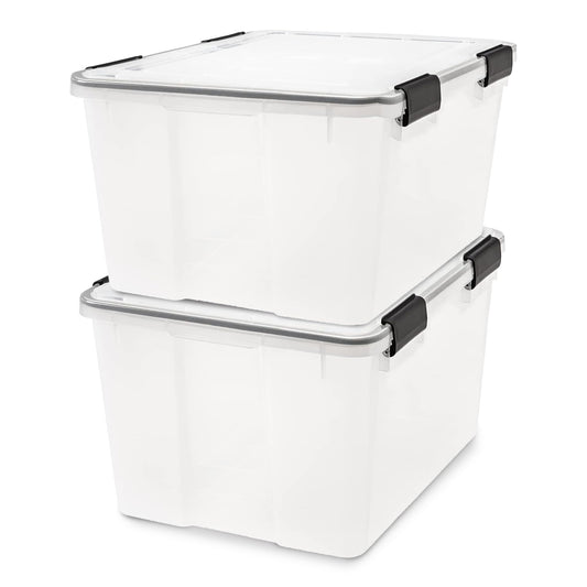 IRIS USA WeatherPro 47 Qt Storage Bins with Lids, 2 Pack, BPA-Free Plastic Gasket Box with Tight Latch and Seal, Stackable Nestable Tote Tub…