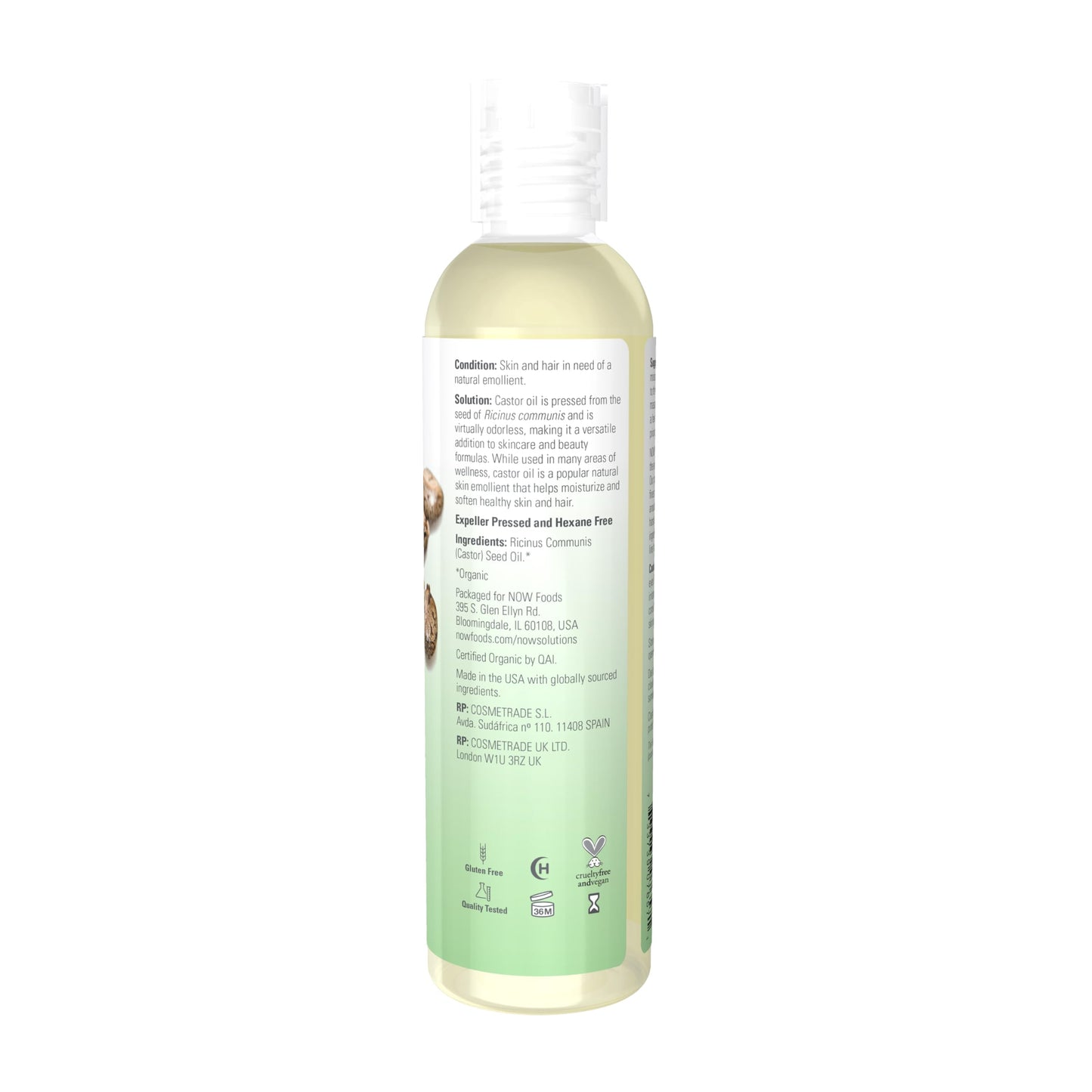 NOW Foods Solutions, Organic Castor Oil, 100% Pure Versatile Skin Care, Multi-Purpose Skin Softener, 8-Ounce