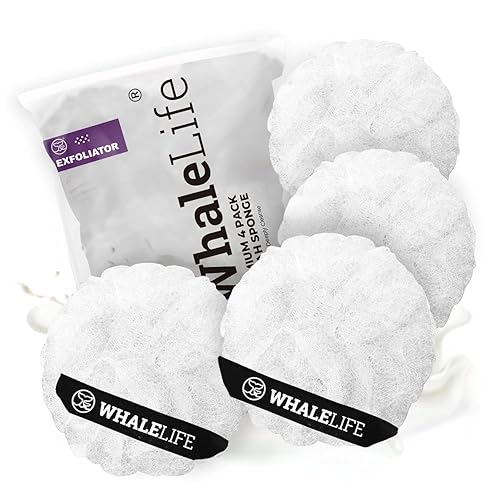 Loofah Sponge Bath Sponge for Women Men 4 Pack (White Rough Surface)