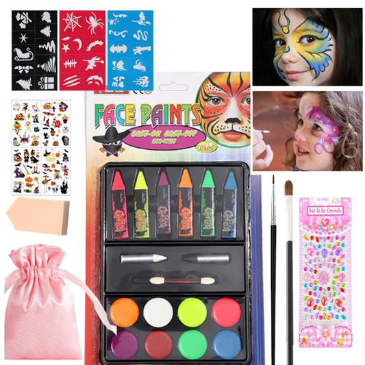 Face Body Painting Kit,Washable Safe Facepaint Makeup Party Pack Including CrayonsPlettes Brushes Pad Stencils for Halloween School Events Birthday Beauty & Personal Care Deepcolorpy