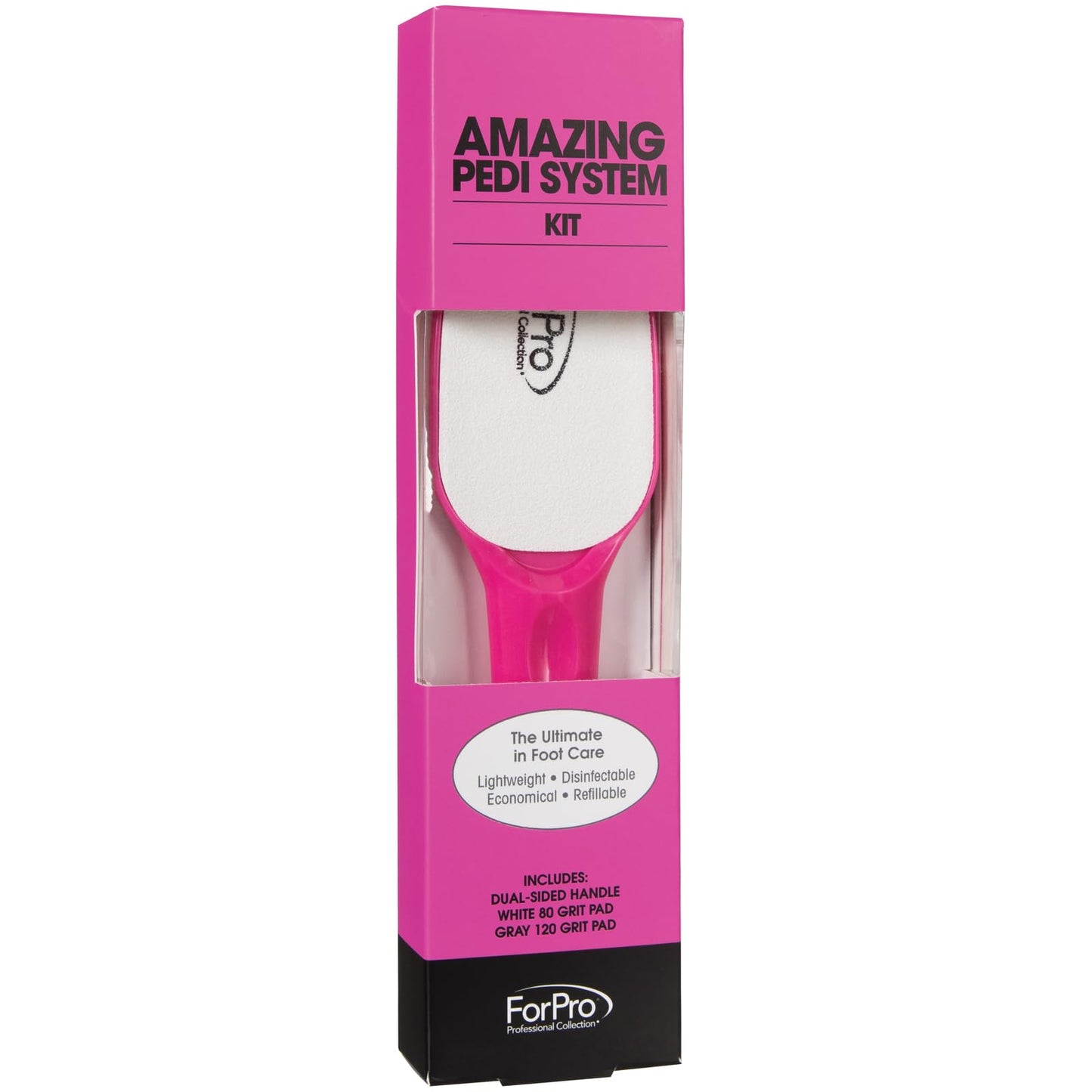 ForPro Professional Collection Amazing Pedi System Kit, Pink, 80/120 Grit, Double-Sided Professional Quality Pedicure File for Heels, Includes Six