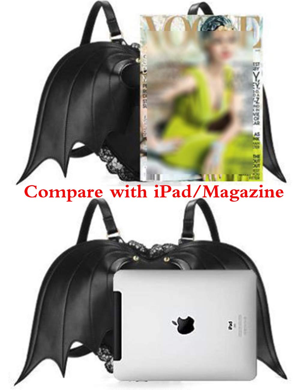RainboSee Women Punk Backpack Novelty Bat Wing Daypack Purse Gothic Lace Shoulder Bag Black