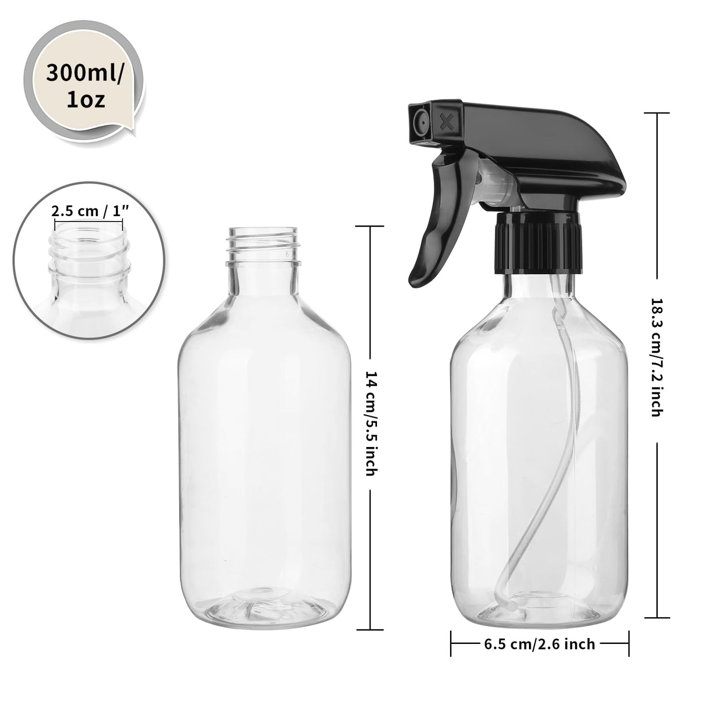Arkeiliy 2-Pack Leakproof Spray Bottles (300ml/10oz) - Adjustable Nozzle for Fine Mist & Jet Stream | Premium Refillable Plastic Bottles for Hair Beauty and Personal Care Arkeiliy