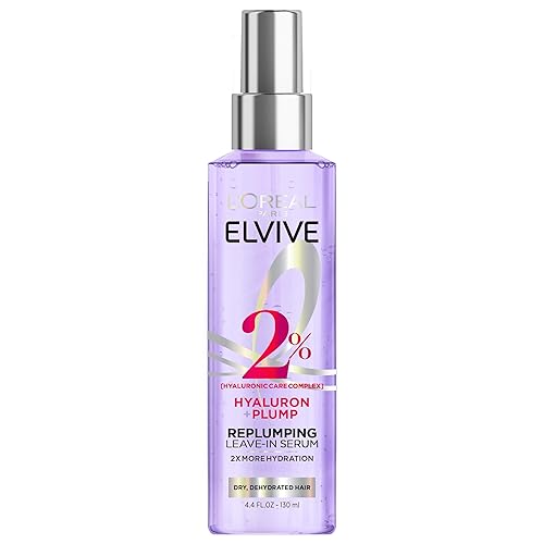 L'Oreal Paris Elvive Hyaluron Plump Moisture Plump Hair Serum for Dehydrated, Dry Hair with Hyaluronic Acid Care Complex, Paraben-Free, 4.4 Fl Oz