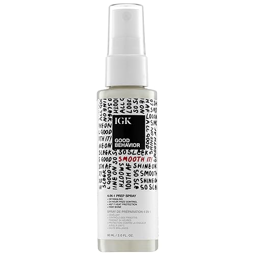 IGK GOOD BEHAVIOR 4-in-1 Prep Spray Travel | Leave In + Detangle + Heat Protectant | Vegan + Cruelty Free | 2 Oz