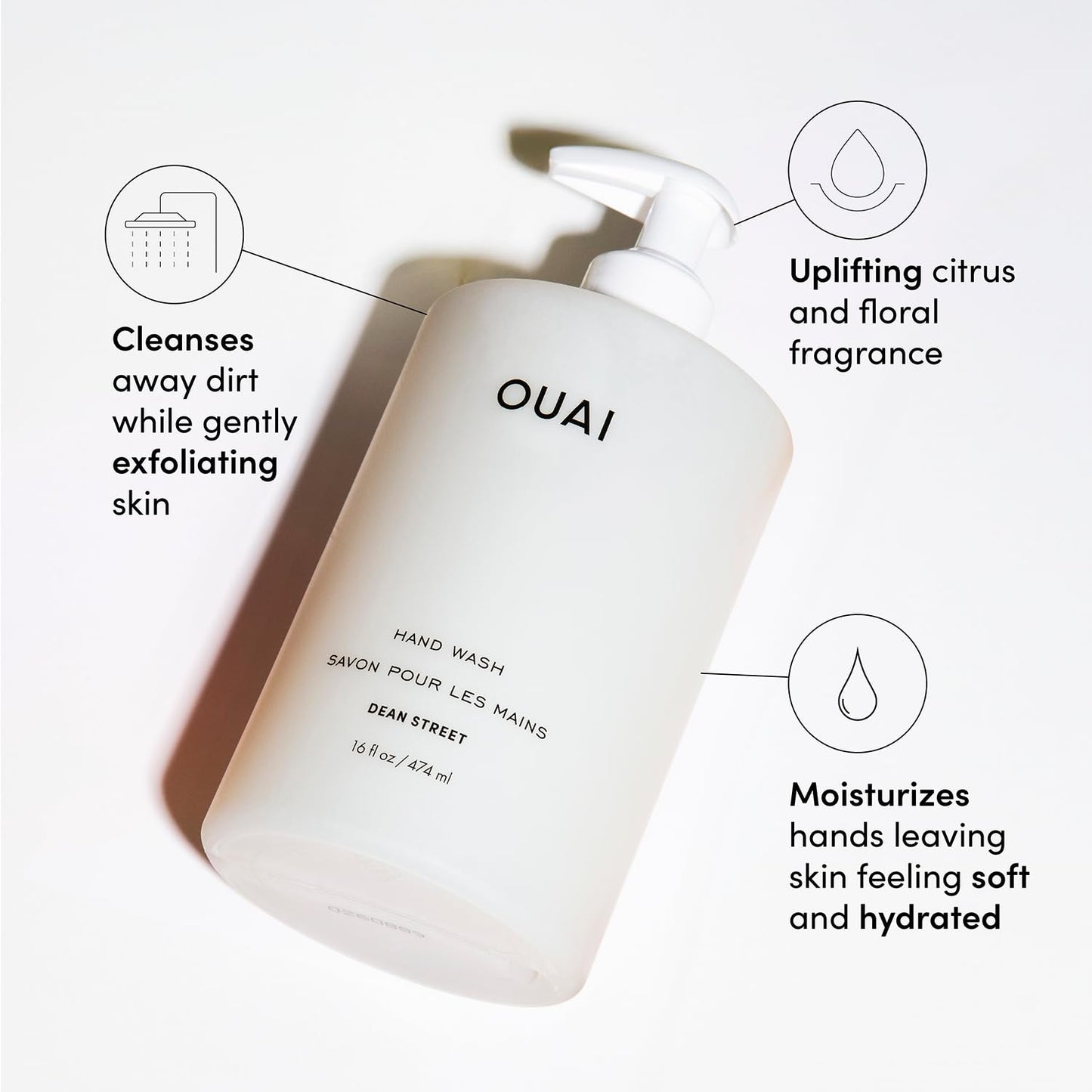 OUAI Hand Wash and Hand Lotion Set, Dean Street Scent - Moisturizes and Exfoliates with Daily Use - Made with Jojoba Esters, Avocado & Rosehip Oils
