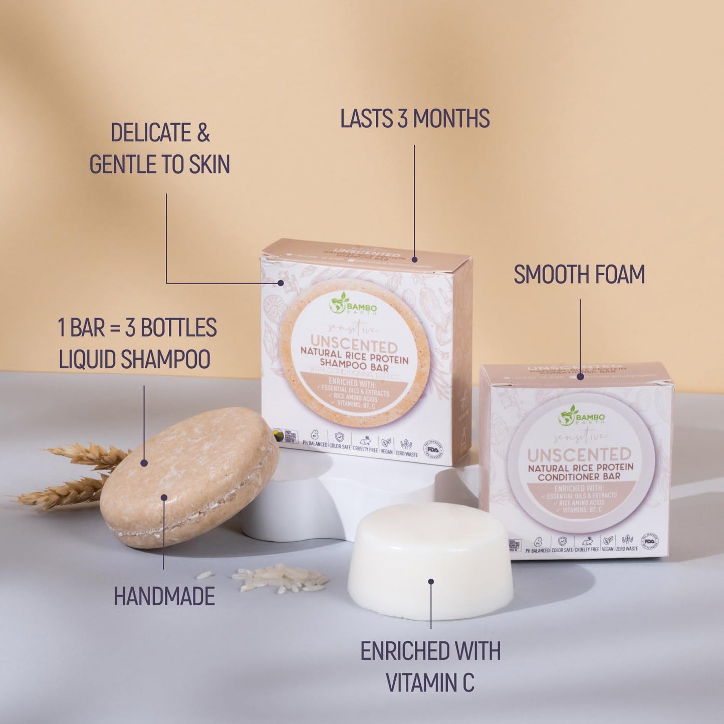 Solid Rice Protein Water Shampoo & Conditioner Hair Soap - Shampoo and Conditioner Bars For Hair With All Natural Plant Based Essential Oils And Zero