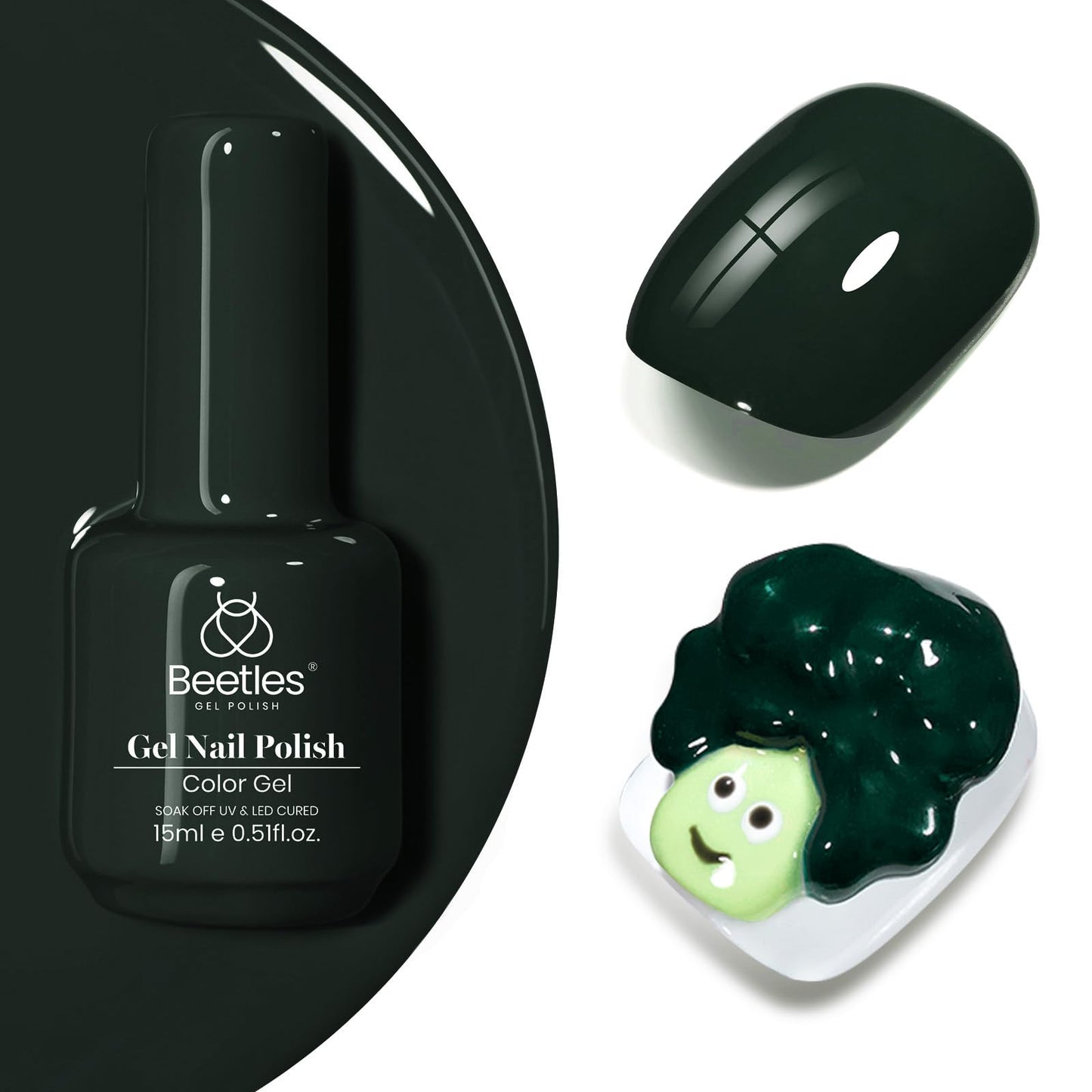 Beetles Green Gel Nail Polish, 15ML 0.51OZ Dark Green Color Soak Off UV Nail Lamp Forest Color Gel Polish Manicure Salon DIY Nail Art Design
