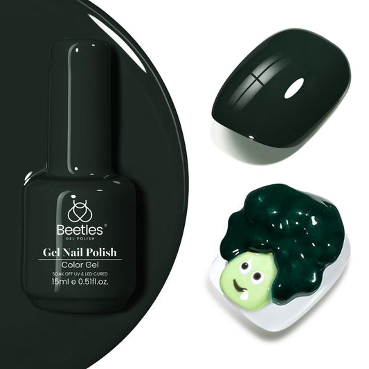 Beetles Green Gel Nail Polish, 15ML 0.51OZ Dark Green Color Soak Off UV Nail Lamp Forest Color Gel Polish Manicure Salon DIY Nail Art Design