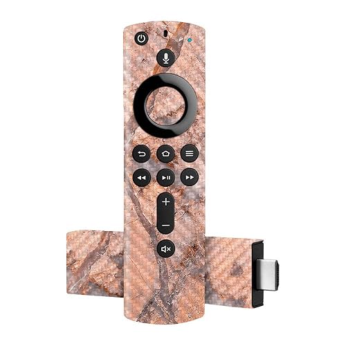 MightySkins Carbon Fiber Skin for Amazon Fire TV Stick 4K - Blush Marble | Protective, Durable Textured Carbon Fiber Finish | Easy to Apply, Remove