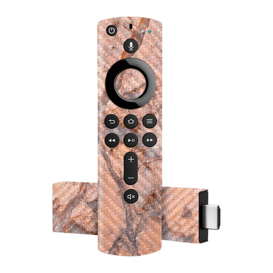 MightySkins Carbon Fiber Skin for Amazon Fire TV Stick 4K - Blush Marble | Protective, Durable Textured Carbon Fiber Finish | Easy to Apply, Remove