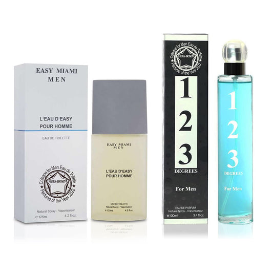 META-BOSEM Easy Miami+123 Degrees Men's Cologne Collection, Eau de Toilette Natural Spray - Fresh Woody Scents - Holiday Gift Set (Pack of 2) Each 3.4 Beauty & Personal Care META-BOSEM
