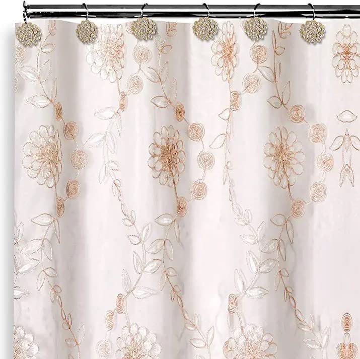 Popular Bath Shower Curtain Rose Vine, Beige-Taupe