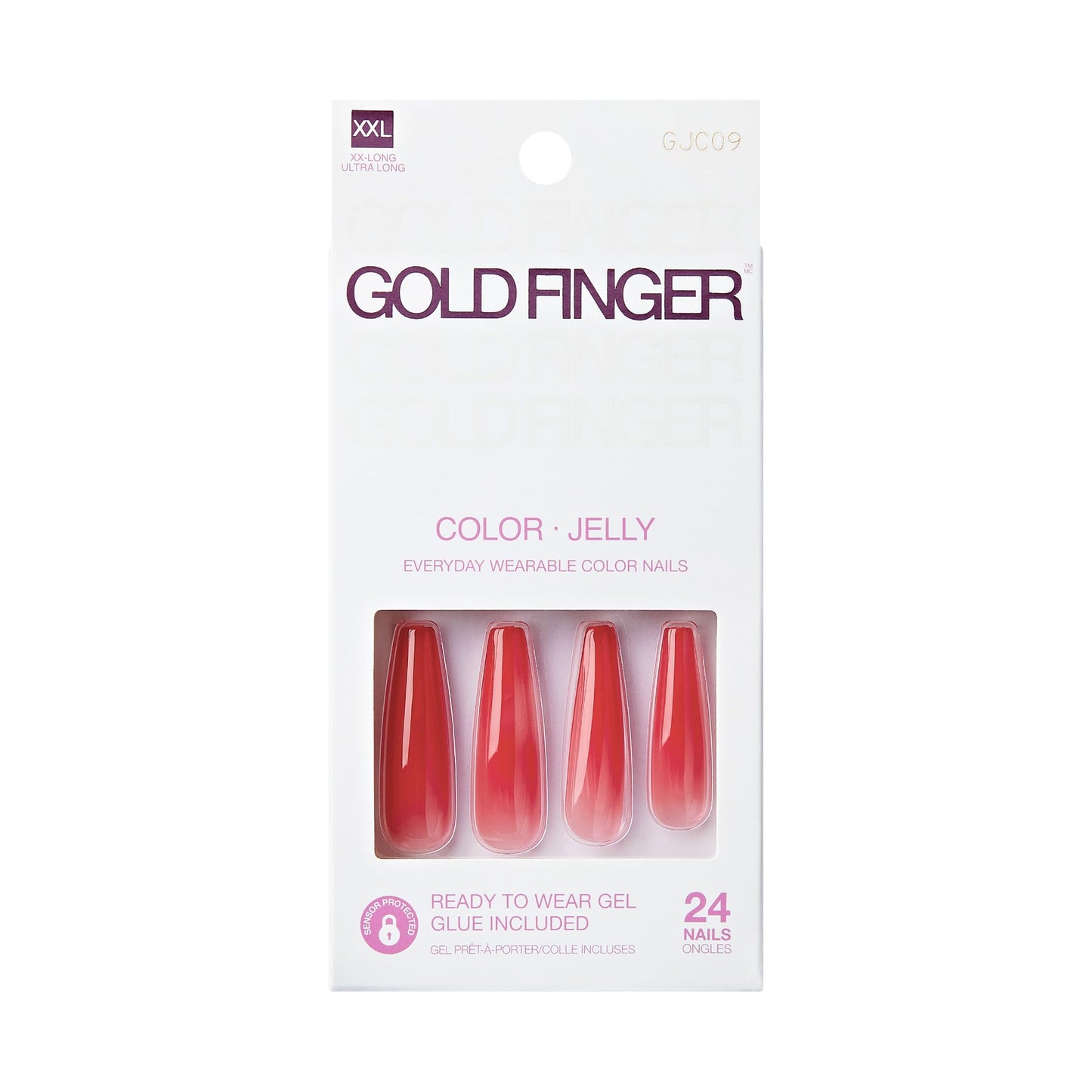 GoldFinger False Nails Kit, Jelly Color Ready to Wear Red Fake Nails, Manicure Stick and Glue Included, XX-Long Length, Coffin Shape, Long-Lasting Beauty & Personal Care Goldfinger