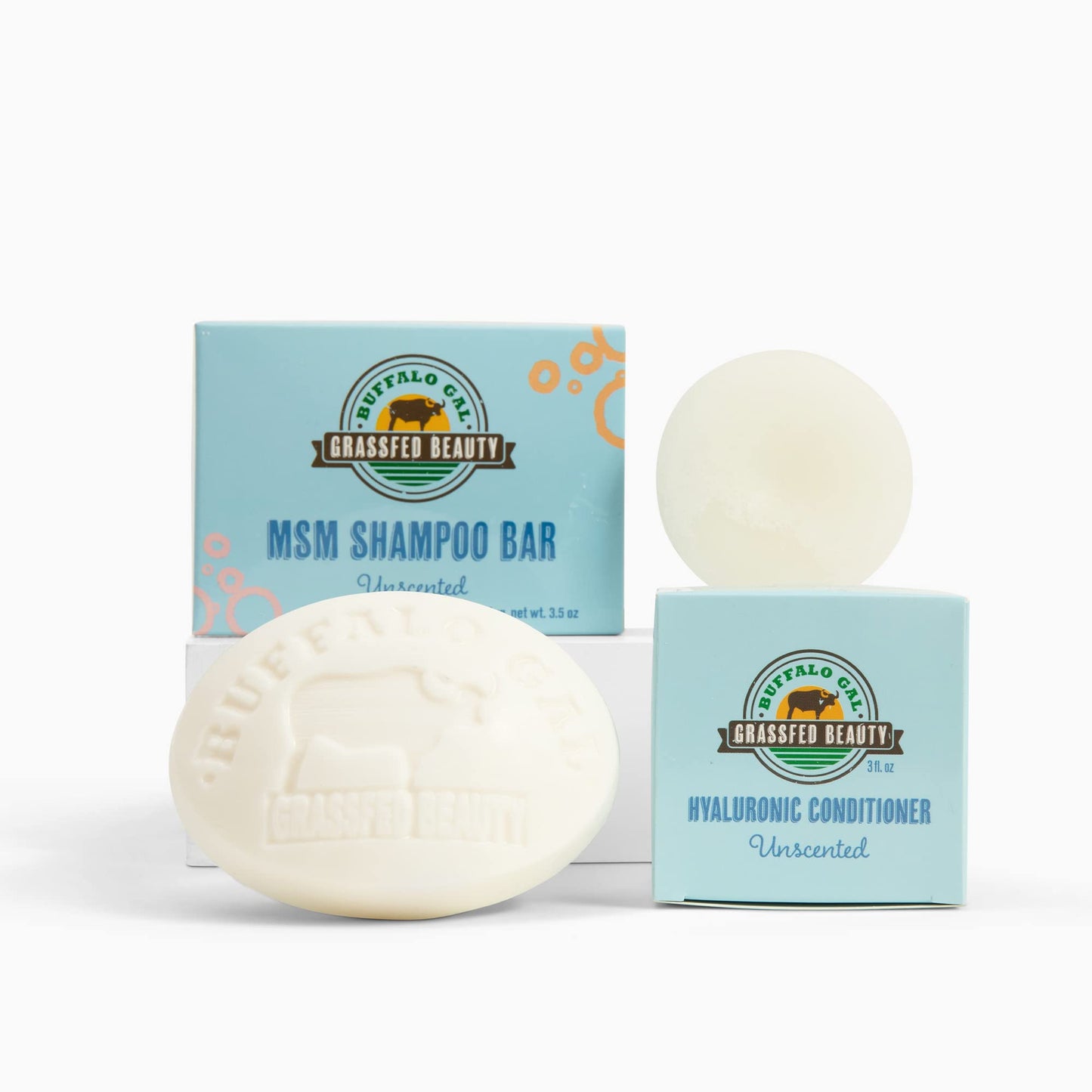 MSM + Tallow Shampoo & Conditioner Bar Set - Unscented - Sulfate-Free, Silicone-Free Hair Care System for Soft, Smooth, Manageable Hair - pH Balanced