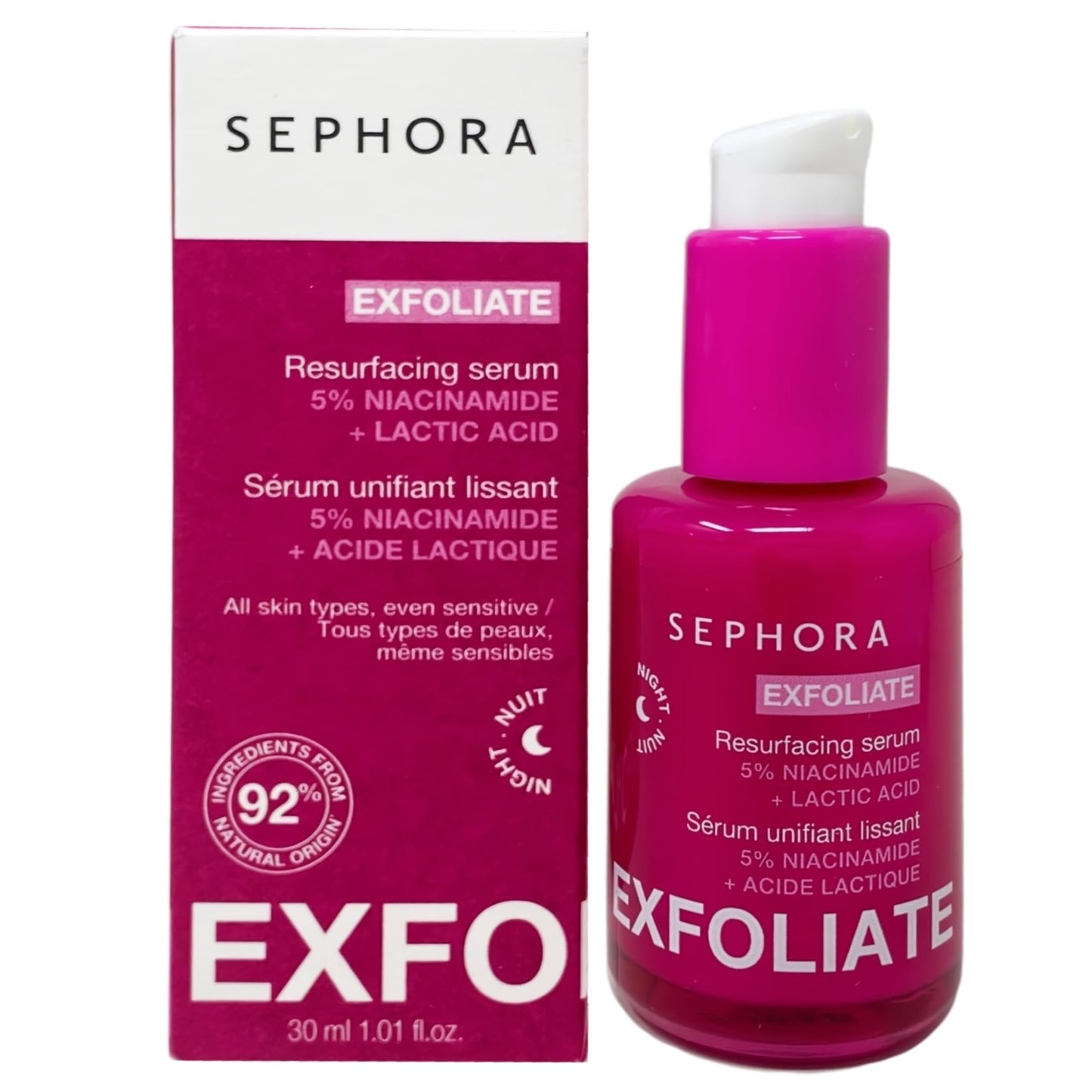 Sephora Exfoliate Resurfacing Serum Night with 5% Niacinamide + Lactic Acid - 30 mL / 1.01 fl oz