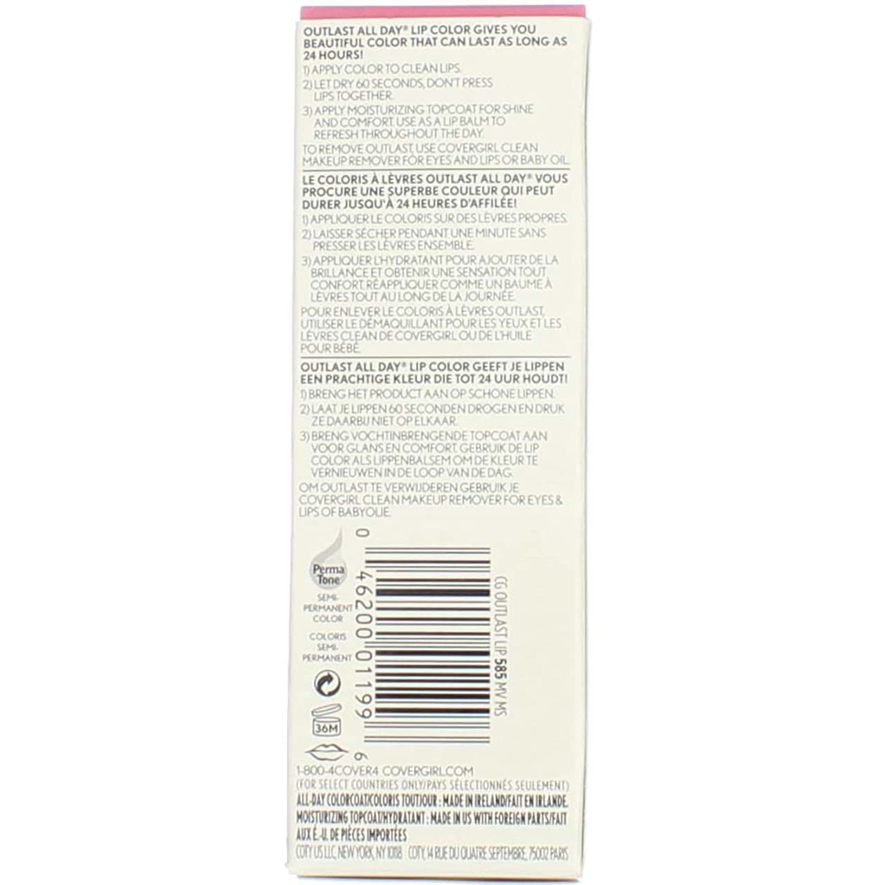 CoverGirl Outlast All Day Lipcolor, Mauve Muse [585] 1 ea (Pack of 4)
