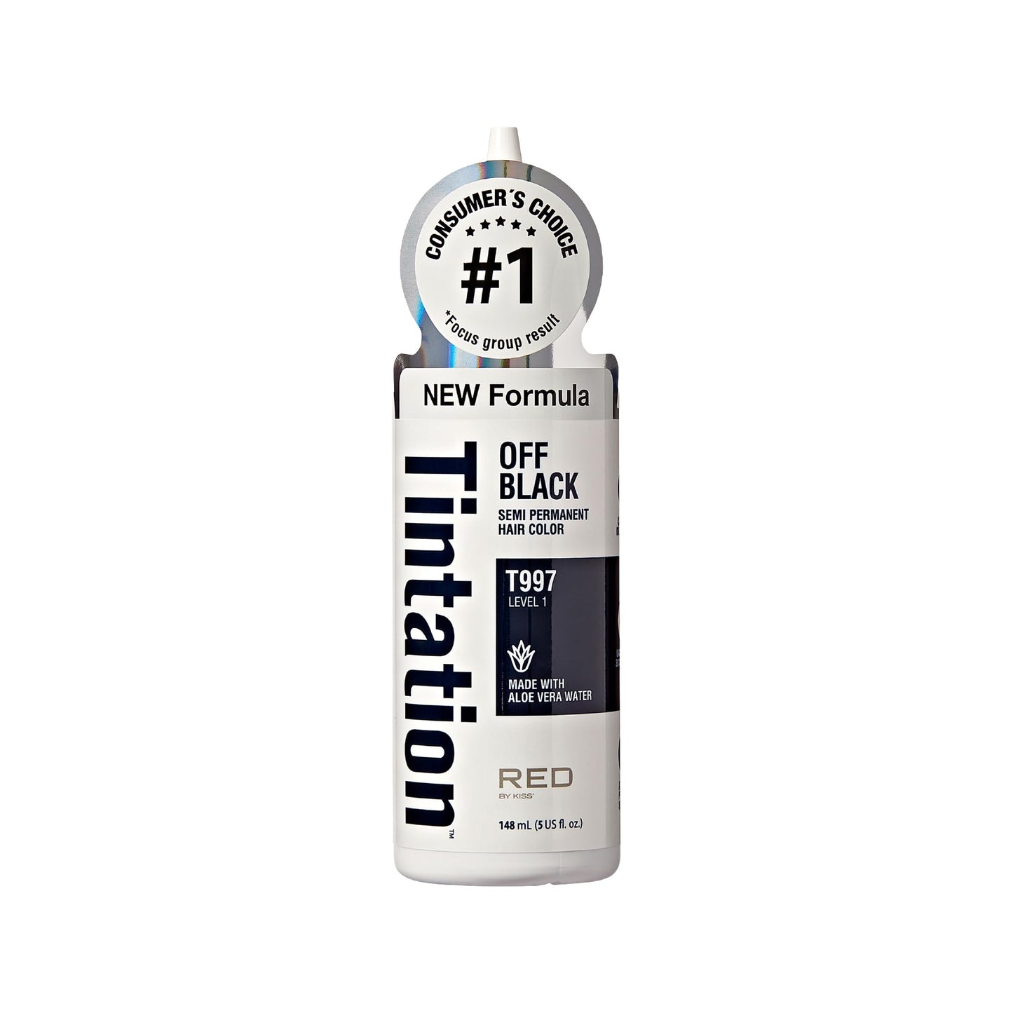 Red by Kiss Tintation Semi-Permanent Hair Color, Aloe Vera Water Based, Argan Oil, Olive Oil, Collagen & Keratin, Long-Lasting Color Dye (Off Black, 5