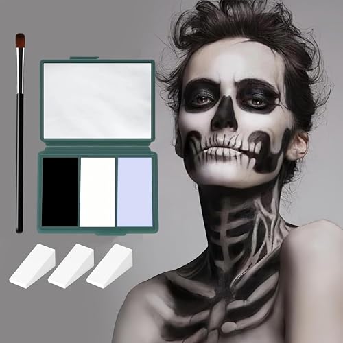 Halloween Skeleton Makeup, Complete Skeleton/Skull Makeup Kit Face Paint SFX Character Set With 1 Brush&3 Sponges, for Clown, Art Cosplay Party