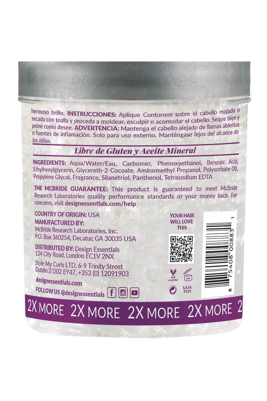 Design Essentials Contours Protein Styling Gel, Medium Hold Styling Gel with Panthenol, Flake-Free Definition for Relaxed & Natural Hair, 32 oz