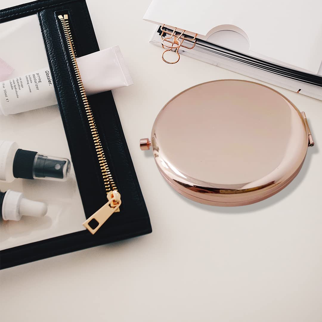 WOOYALIN Magnifying Compact Double-Sided 1X/2X Round Pocket Handheld Travel Makeup Portable Pocket Mirror Rose Glod