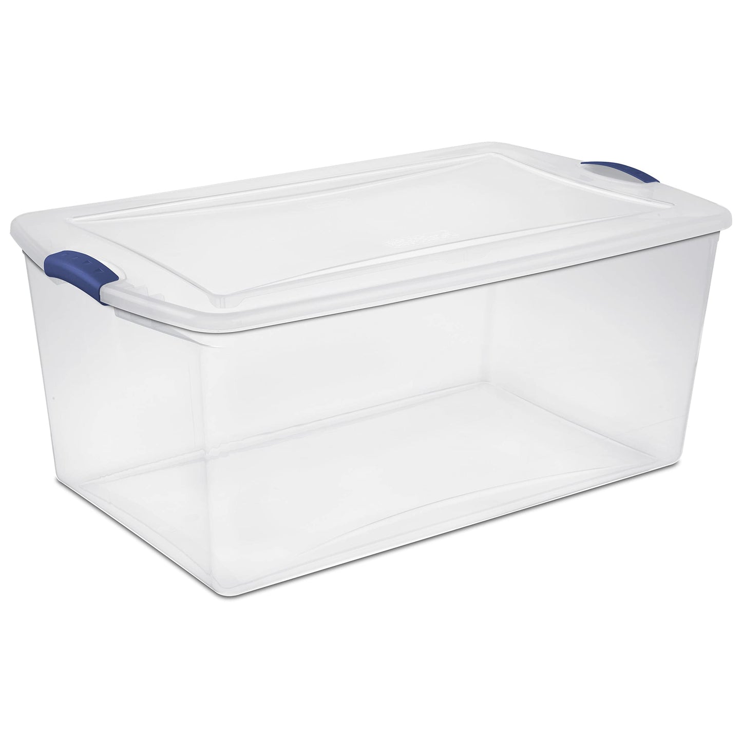 FLEAGE Large Clear Storage Bins 105 Qt. Latch Box Plastic, Stadium Blue, Set of 4