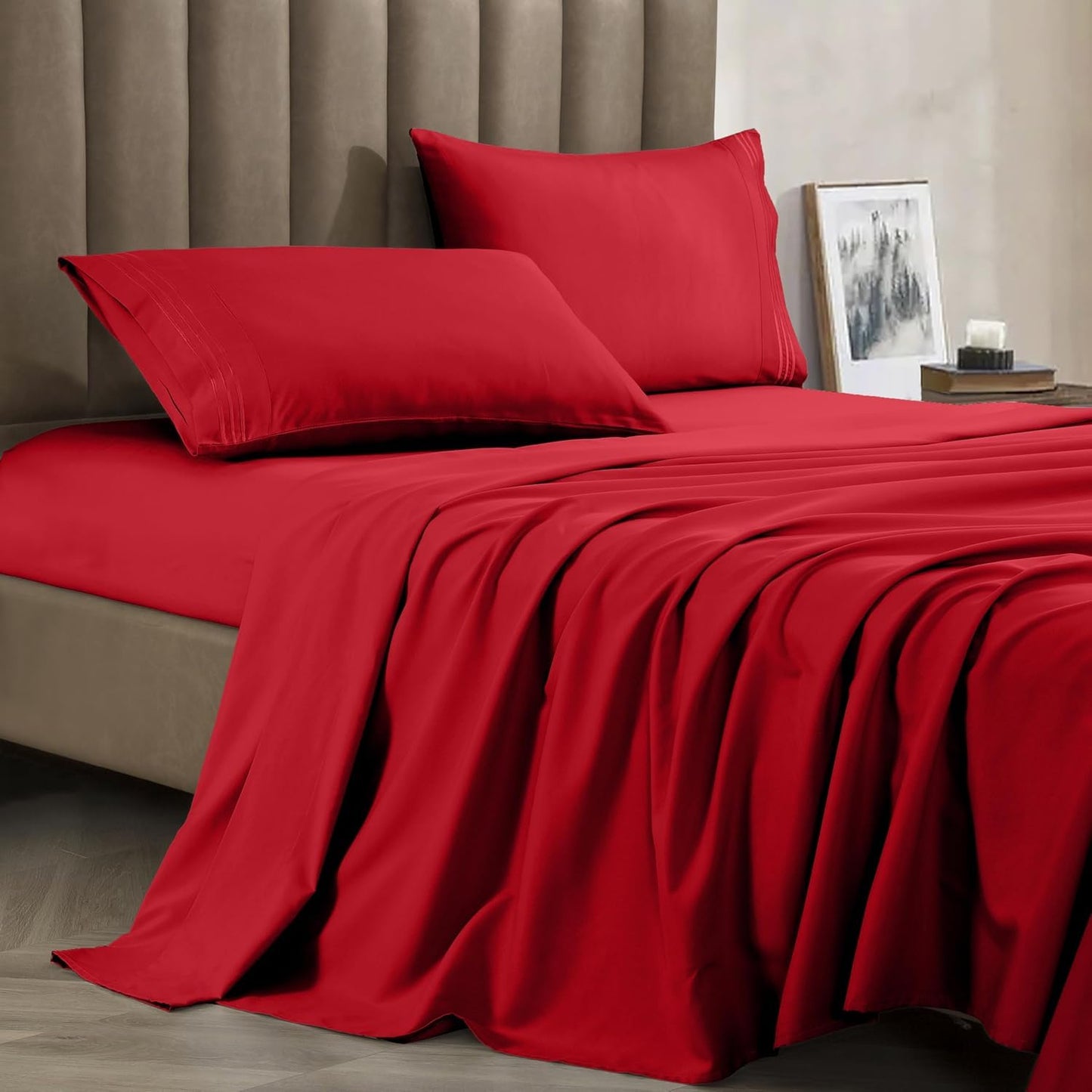 CELINE LINEN Premium 1800 Hotel Quality Wrinkle-Resistant 4-Piece Microfiber Sheet Set - Luxury Ultra Soft and Breathable Bedding 16 Inch Deep Pocket