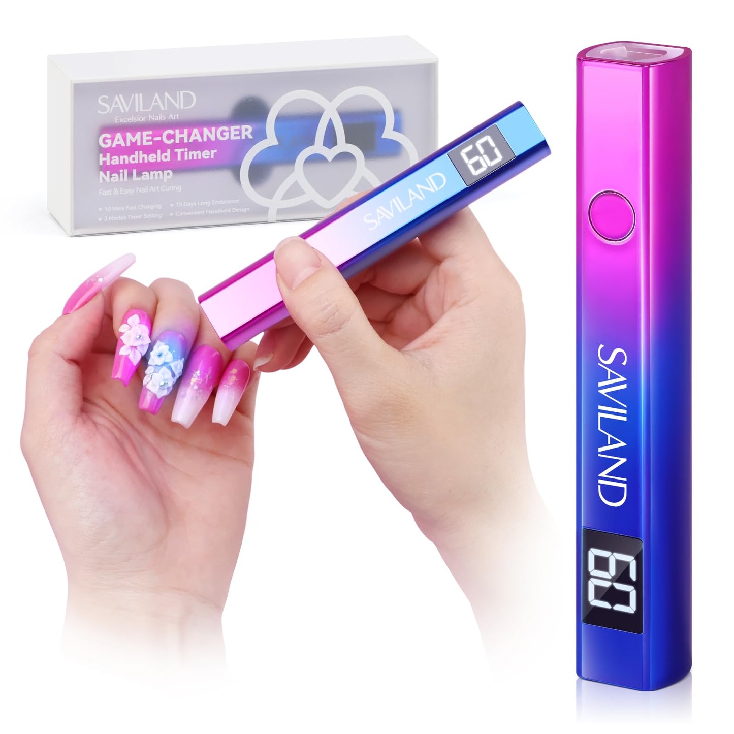 SAVILAND Silver U V Light for Gel Nails: Handheld 12W 8X Speed Flash Cure Lamp with Dual Timer Touch Screen & LCD Display Screen Portable 400 mAh LED Beauty and Personal Care SAVILAND Default Title