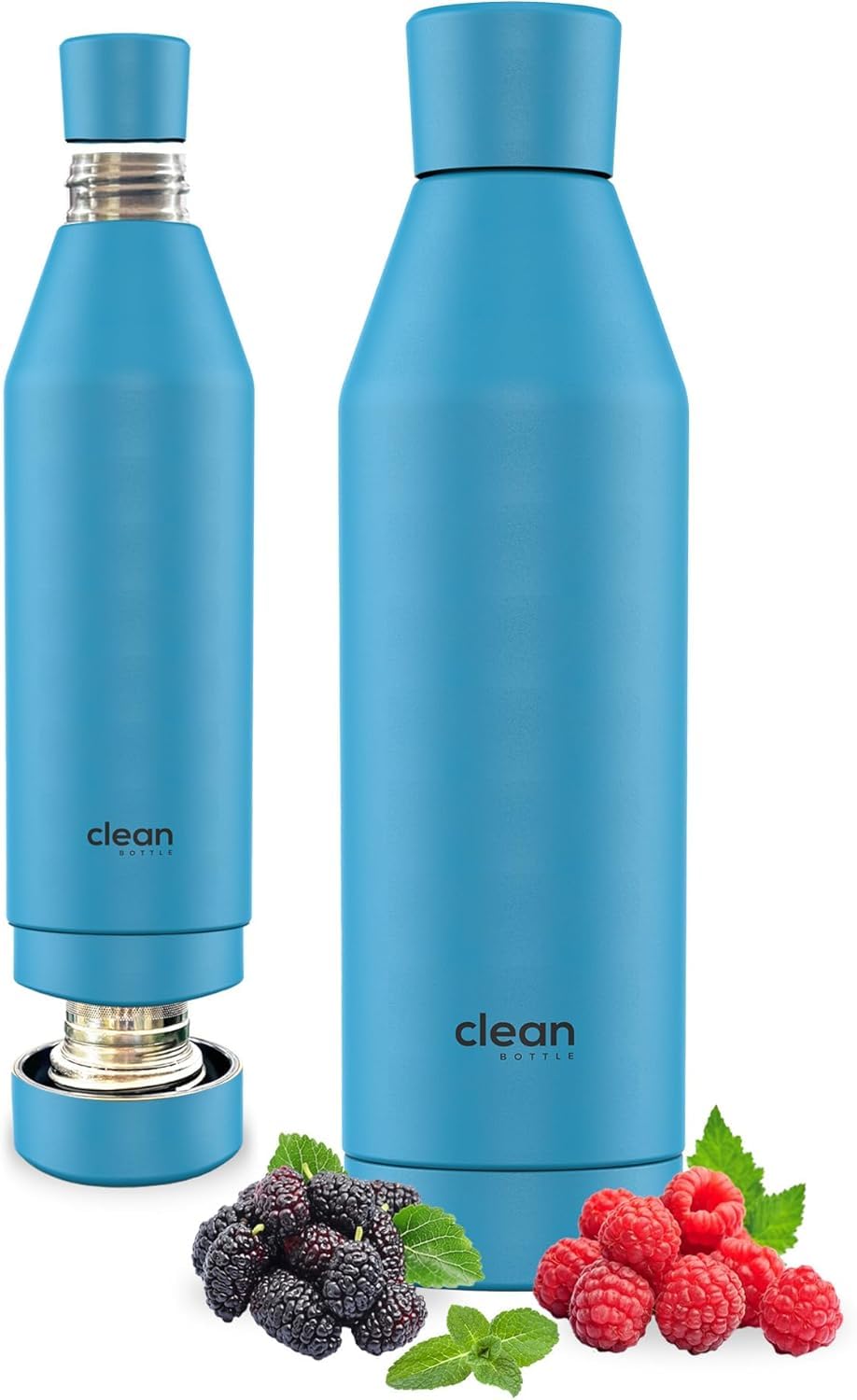 The Clean Hydration Co, Canteen 17, Easy to Clean Vacuum Insulated Stainless Steel Water Bottle with Removable Bottom Cap (Aqua)