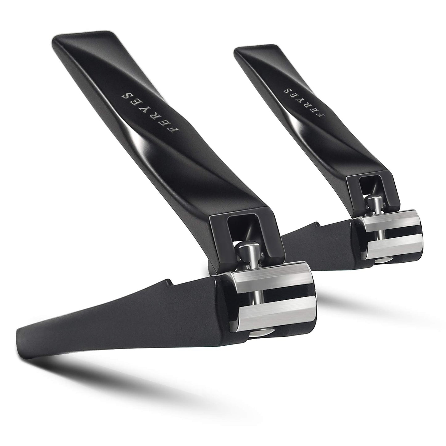FERYES Nail Clippers with Catcher 2 PCS Set, No Splash Fingernail Clipper and Toenail Clipper, Stainless Steel Nail Cutters - W/Black Metal Case