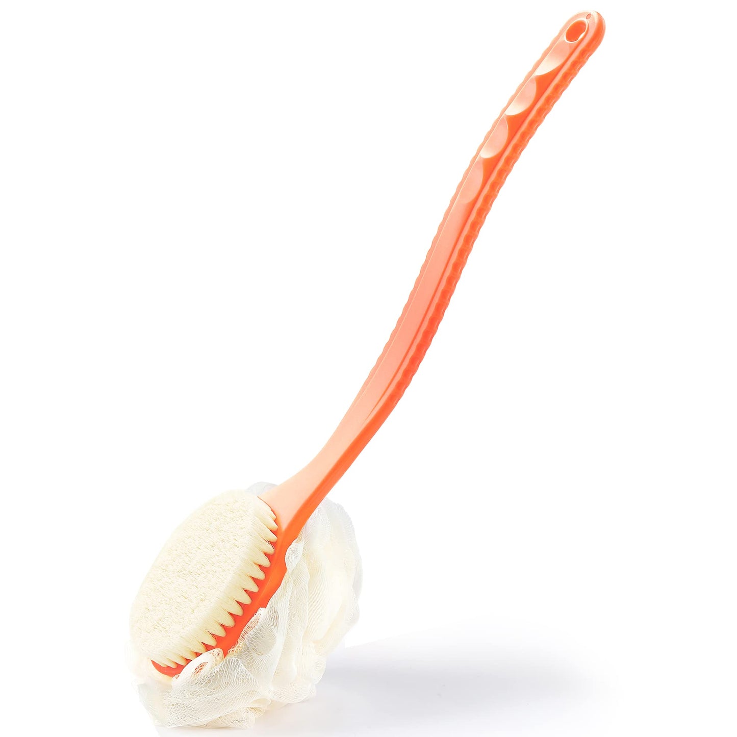 Shower Body Brush with Bristles and Loofah,Back Scrubber Bath Mesh Sponge with Curved Long Handle for Skin Exfoliating Bath, Massage Bristles Suitable