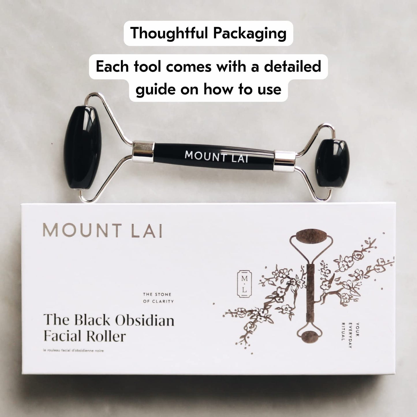 Mount Lai Warming Black Obsidian Facial Roller - The Stone of Clarity, Detoxifying Face Roller Tool for Purified Skin, Relaxation & Improved