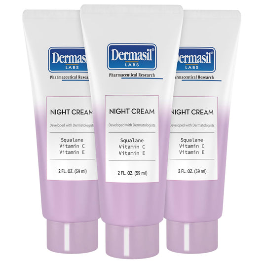 Dermasil Night Cream 3-Pack – Anti-Aging Face Moisturizer with Squalane, Hyaluronic Acid, Vitamin C, and Vitamin E, 2 Oz Ea