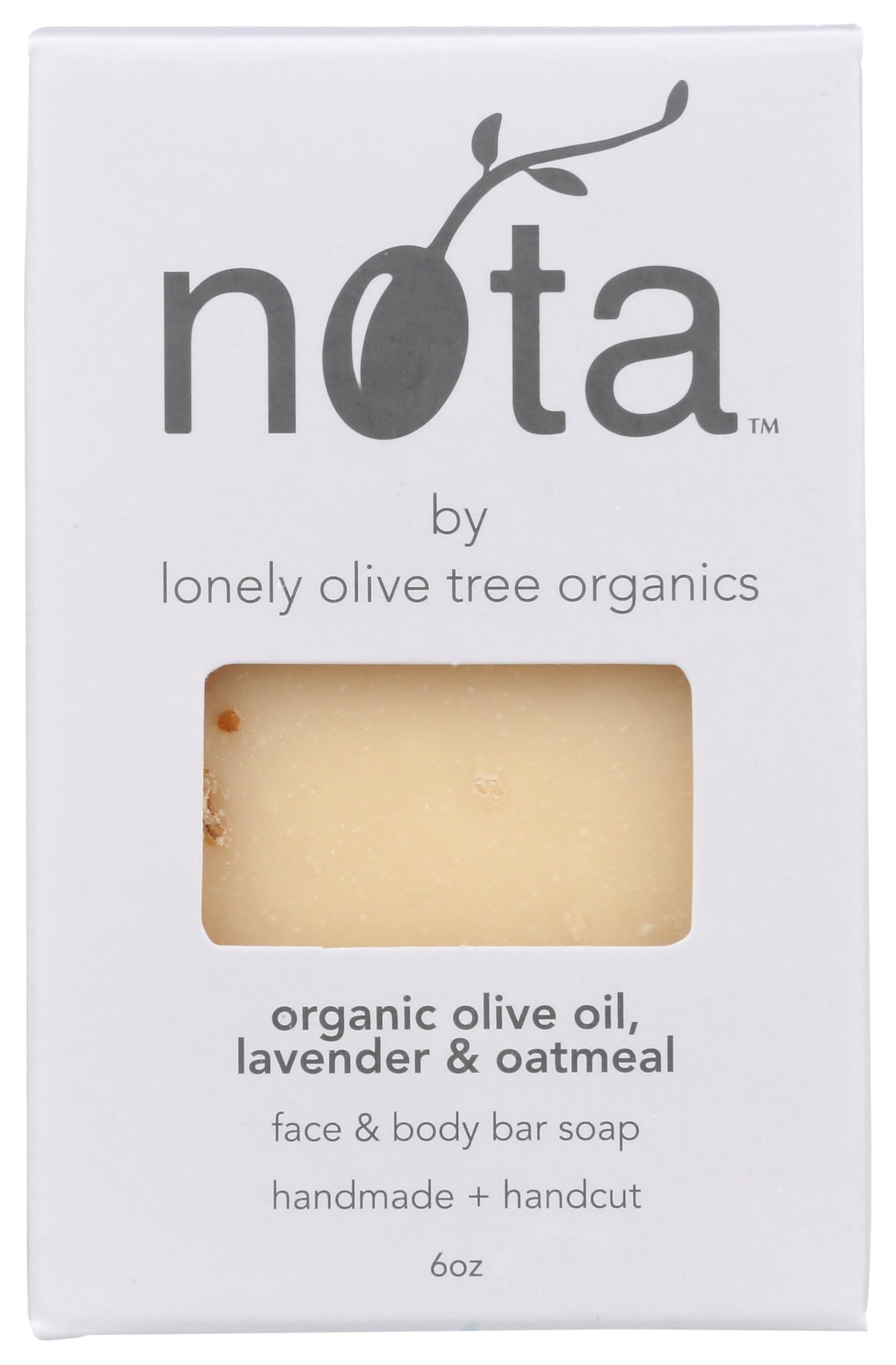 Nota Face & Body Bar Soap, Organic Olive Oil, Lavender & Oatmeal, 6 Ounce (Pack of 1)