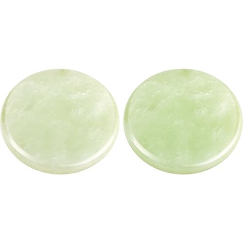 Bememo 2 Pieces Jade Stone for Lash Glue Eyelash Extension Round Jade Stone Green Lash Tile Glue Holders Adhesive Pallet Fake Eyelash Holder Base 2