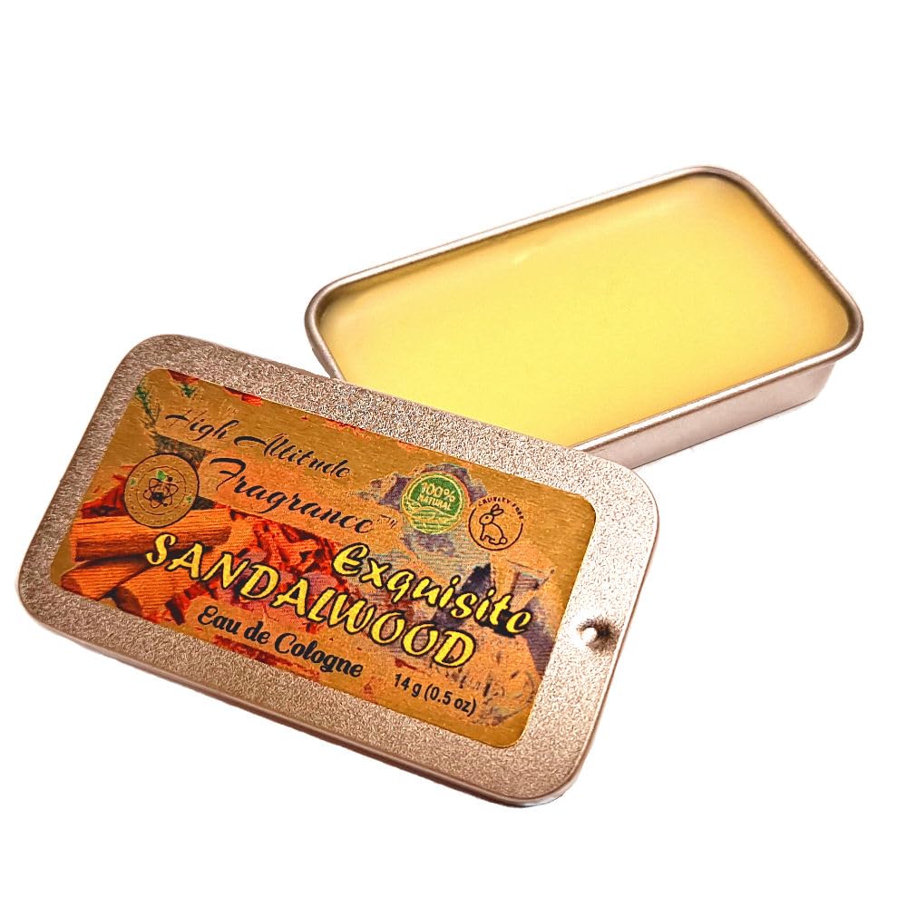 Exquisite SANDALWOOD Perfume - Eau de Cologne - Solid Balm - Aromatherapy Essential Oils (Santalum Album, Spruce, Amber, Palo Santo, Saffron, Wood)