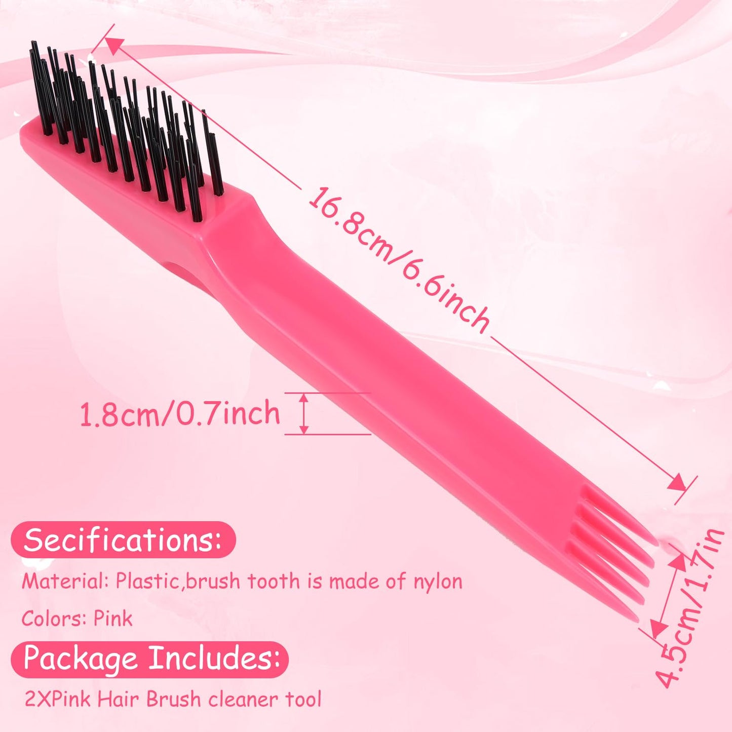 Yaomiao 2 Pcs Hair Brush Cleaner Tool 2-in-1, Pink Hairbrush Cleaner for Removing Hair Dust, Mini Comb for Removing Dirt, Home Salon Use